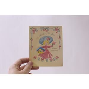 Girl with Flowers, Birthday Card, USED, Folding, Paper, Craft, ~ 251120-WH 1402